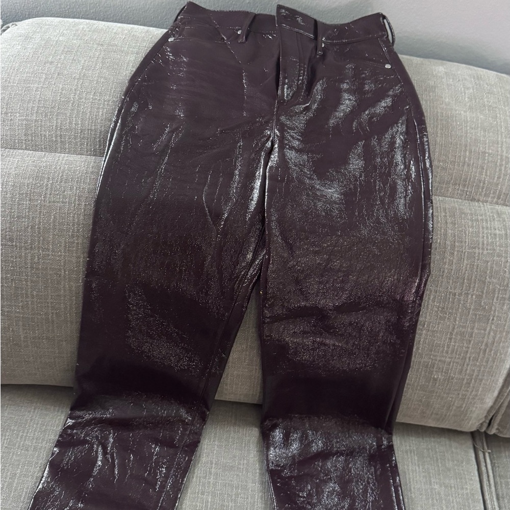 Express Pants High Waisted Faux Patent Leather Straight |Purple | XS S